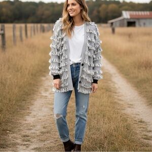 Vintage 80s/90s Paula Sweet “Muslin Mink” Textured Fringe Cardigan Cotton USA